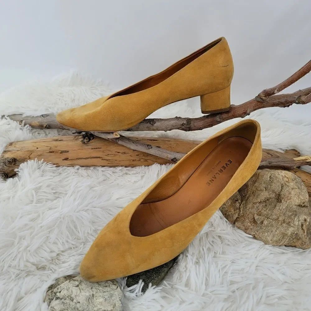Everlane suede block heel pumps